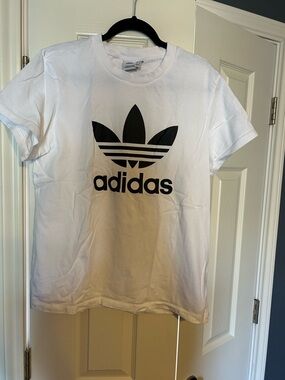 adidas White T-Shirt with Black Trefoil Logo